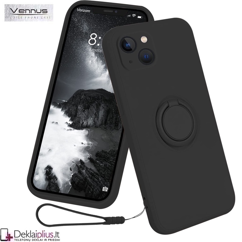 Vennus švelnaus silikono dėklas su žiedu - juodas (Apple Iphone 13 Mini) Vennus švelnaus silikono dėklas su žiedu - juodas (Apple Iphone 13 Mini)
